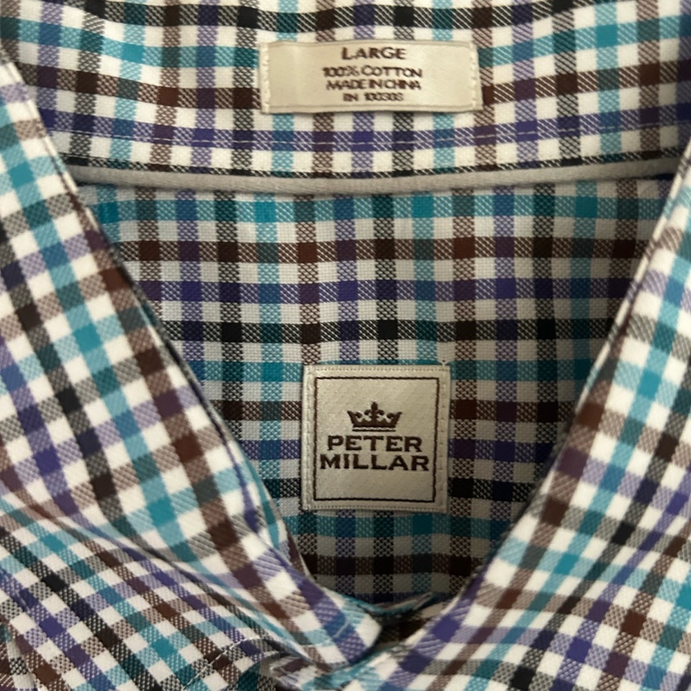 PETER MILLAR Long Sleeve Men's Large Multi Color Check Cotton Dress Shirt